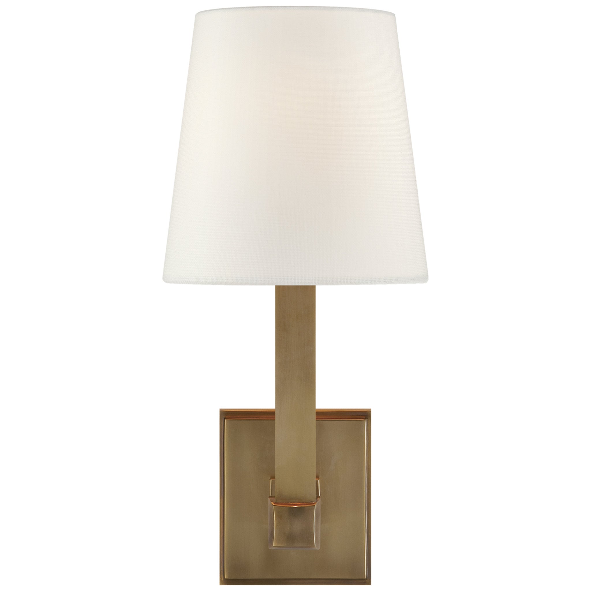 Chapman & Myers Square Tube Single Sconce in Hand-Rubbed Antique Brass with Linen Shade