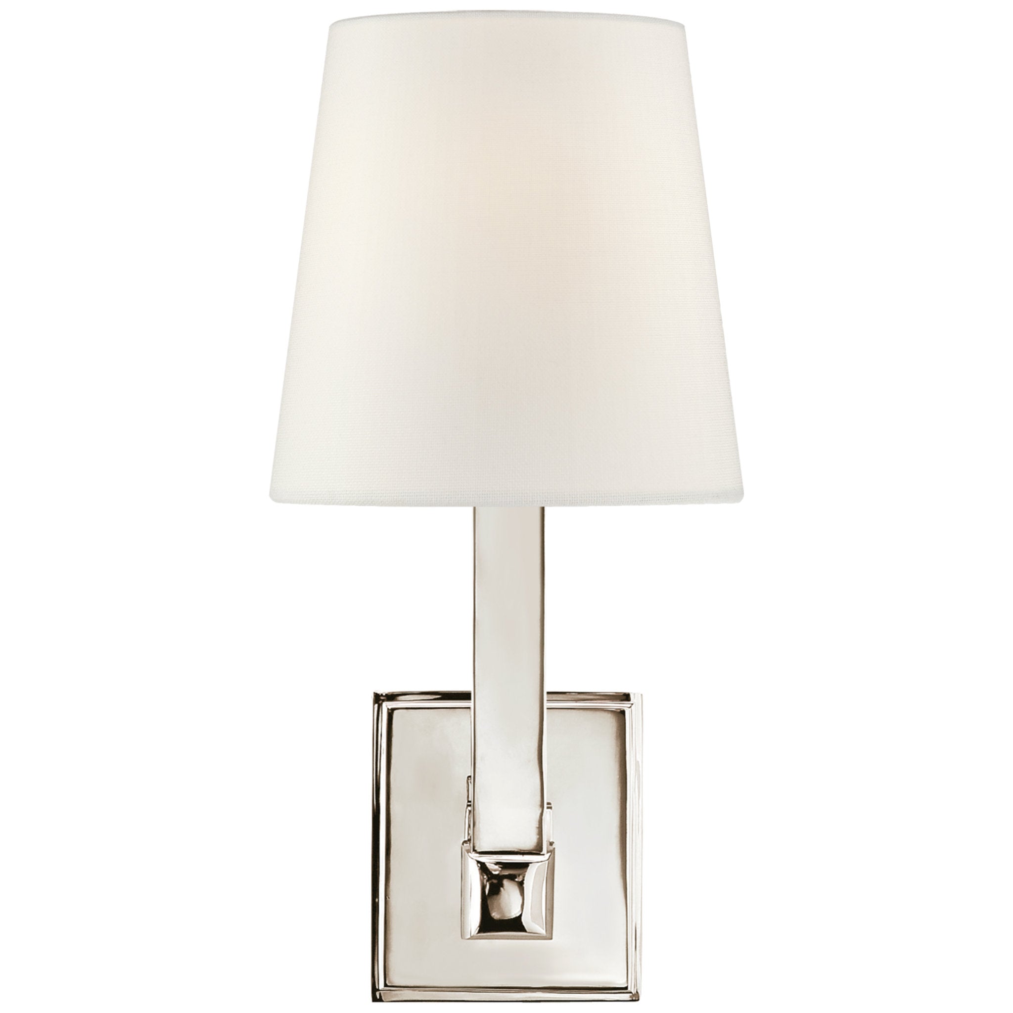 Chapman & Myers Square Tube Single Sconce in Polished Nickel with Linen Shade