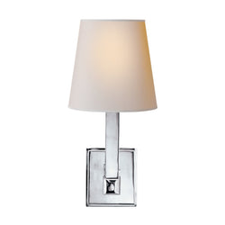 Chapman & Myers Square Tube Single Sconce in Polished Nickel with Natural Paper Shade