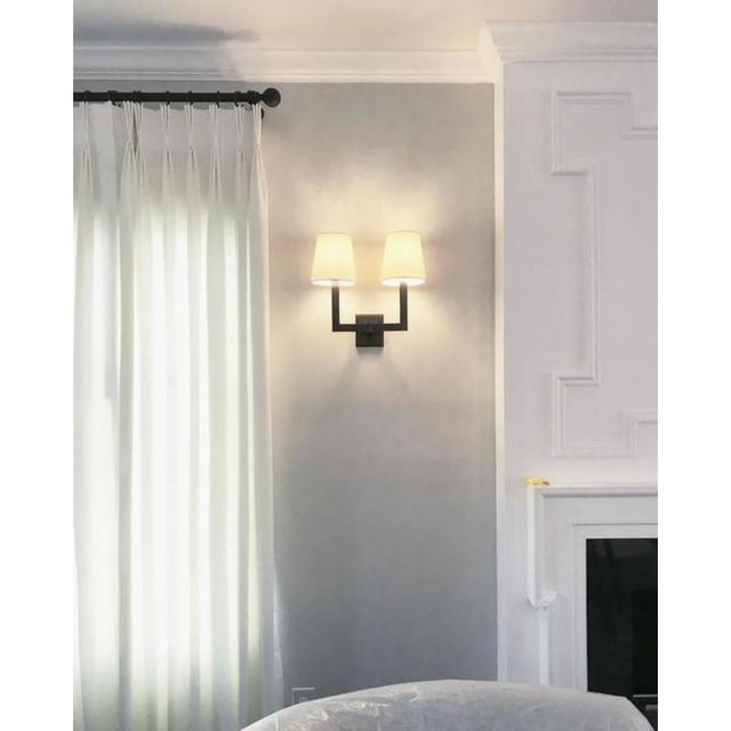 Chapman & Myers Square Tube Double Sconce in Hand-Rubbed Antique Brass with Natural Paper Single Shade