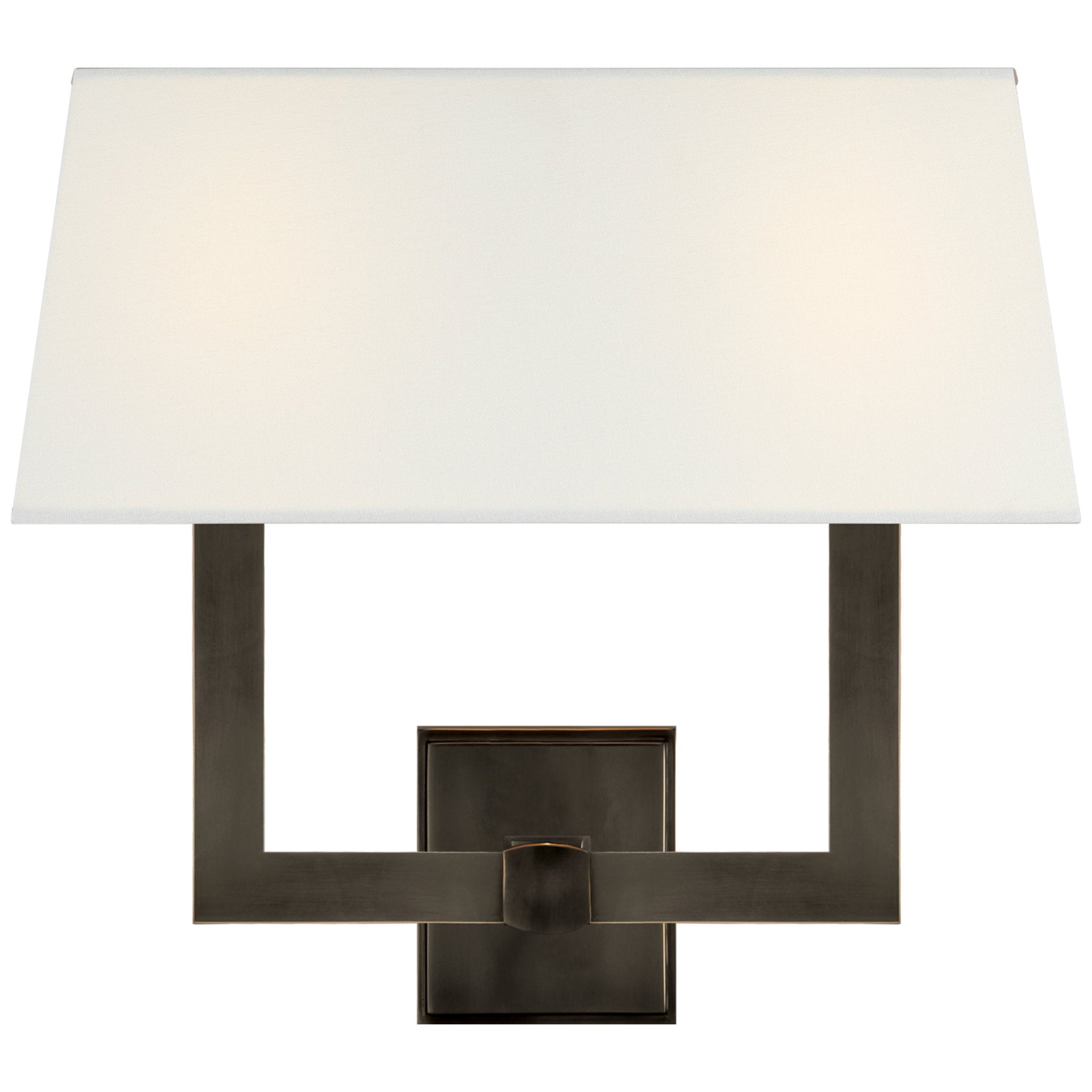 Chapman & Myers Square Tube Double Sconce in Bronze with Linen Single Shade