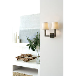 Chapman & Myers Square Tube Double Sconce in Bronze with Natural Paper Shades