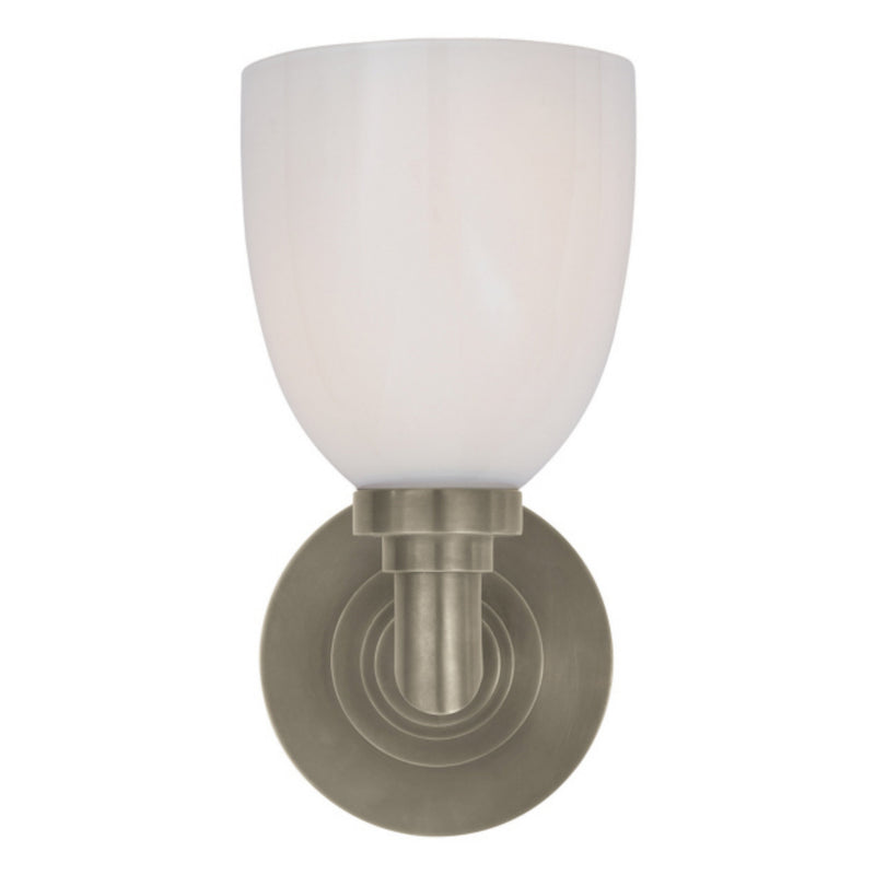 Chapman & Myers Wilton Single Bath Light in Antique Nickel with White Glass
