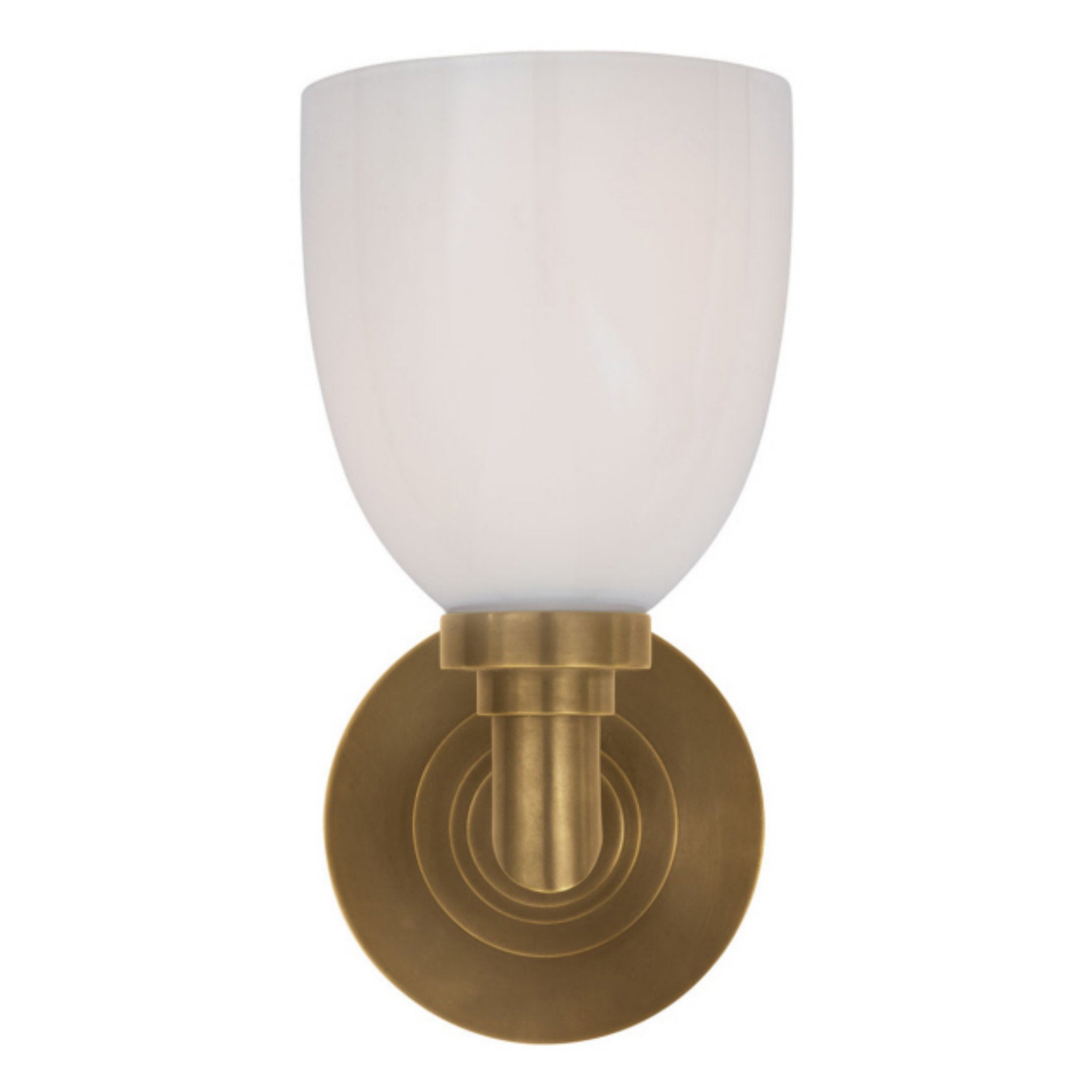Chapman & Myers Wilton Single Bath Light in Hand-Rubbed Antique Brass with White Glass