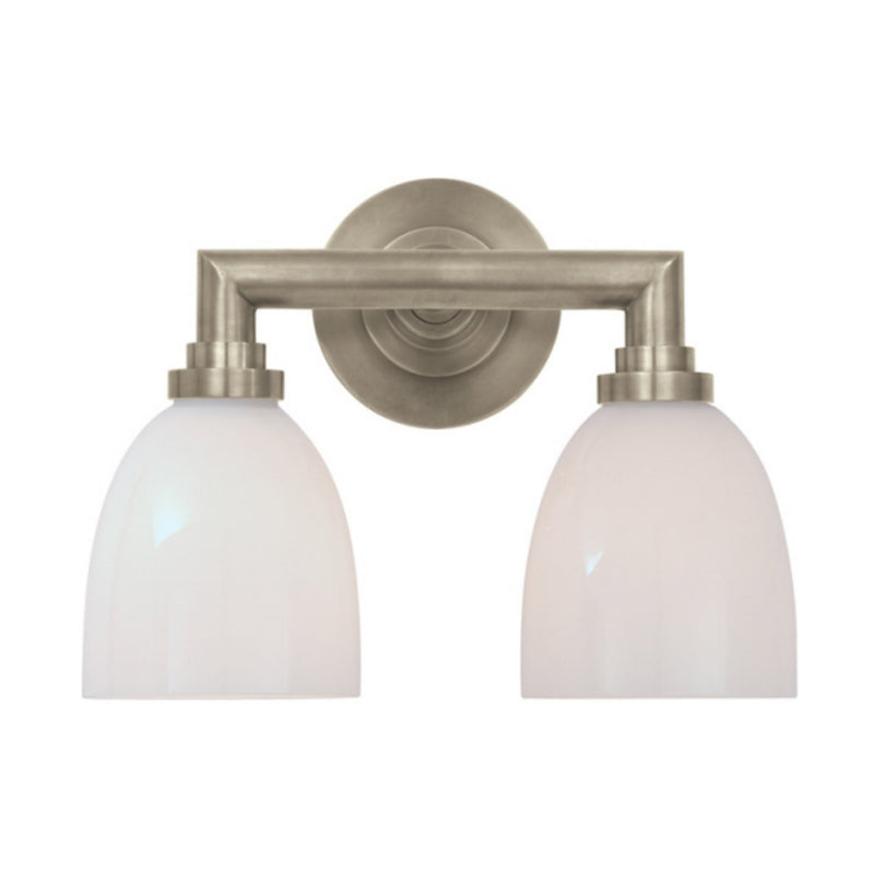 Chapman & Myers Wilton Double Bath Light in Antique Nickel with White Glass