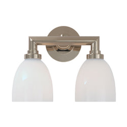 Chapman & Myers Wilton Double Bath Light in Polished Nickel with White Glass