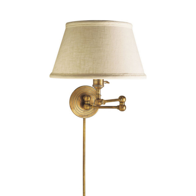 Chapman & Myers Boston Swing Arm in Hand-Rubbed Antique Brass with Linen Shade