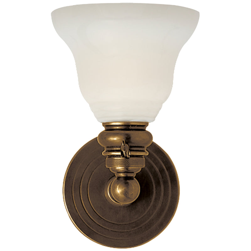 Chapman & Myers Boston Functional Single Light in Hand-Rubbed Antique Brass with White Glass