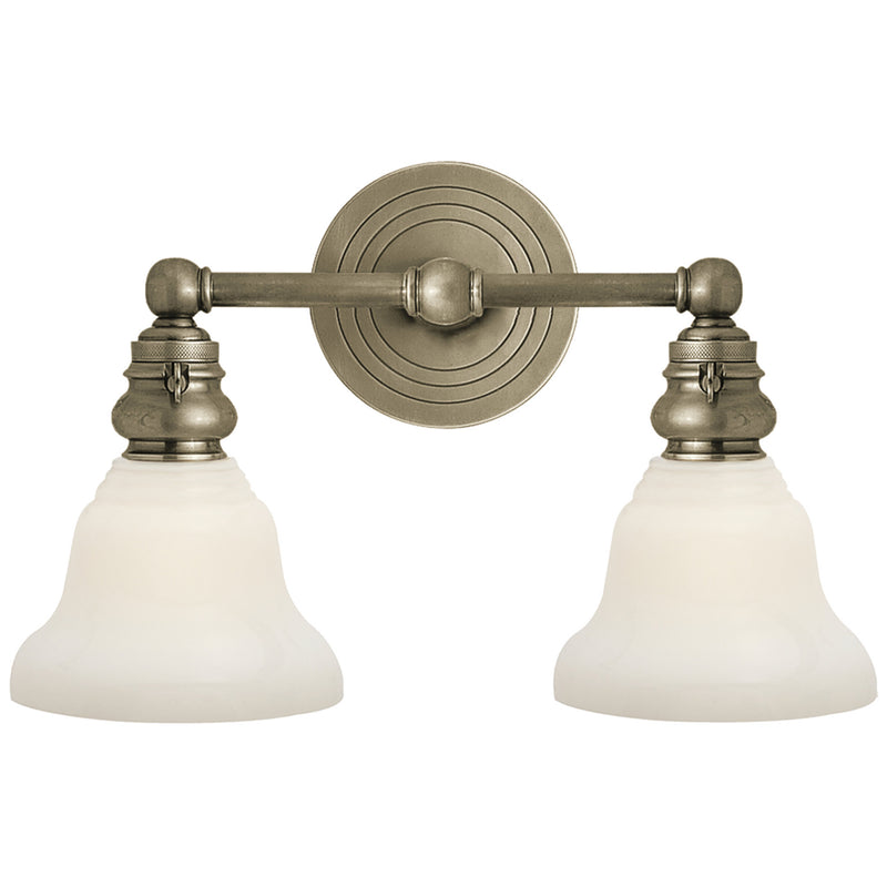 Chapman & Myers Boston Functional Double Light in Antique Nickel with White Glass