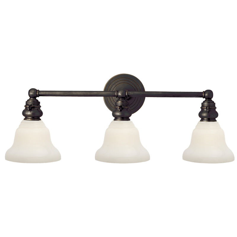 Chapman & Myers Boston Functional Triple Light in Bronze with White Glass