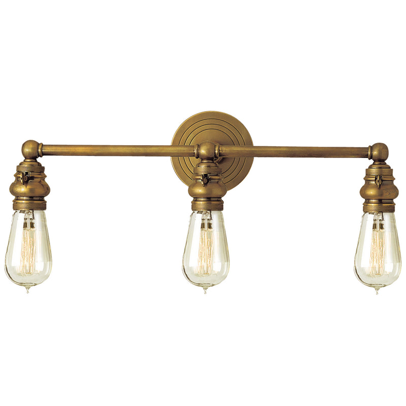 Chapman & Myers Boston Functional Triple Light in Hand-Rubbed Antique Brass