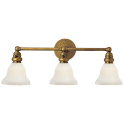 Chapman & Myers Boston Functional Triple Light in Hand-Rubbed Antique Brass with White Glass