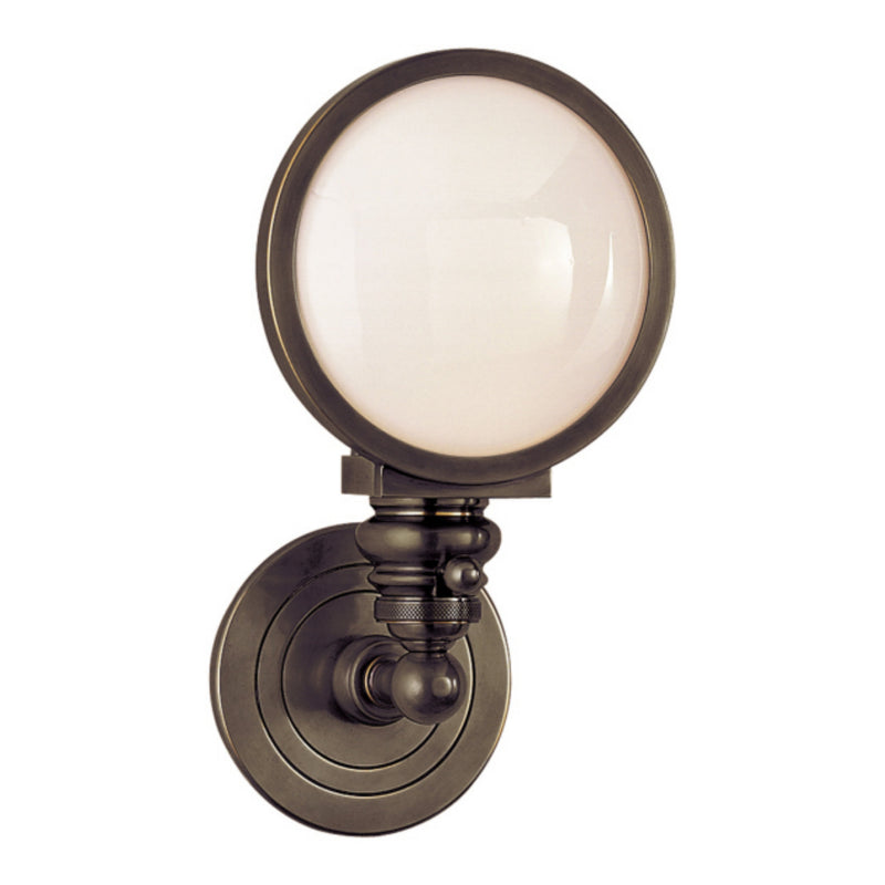 Chapman & Myers Boston Head Light Sconce in Bronze with White Glass