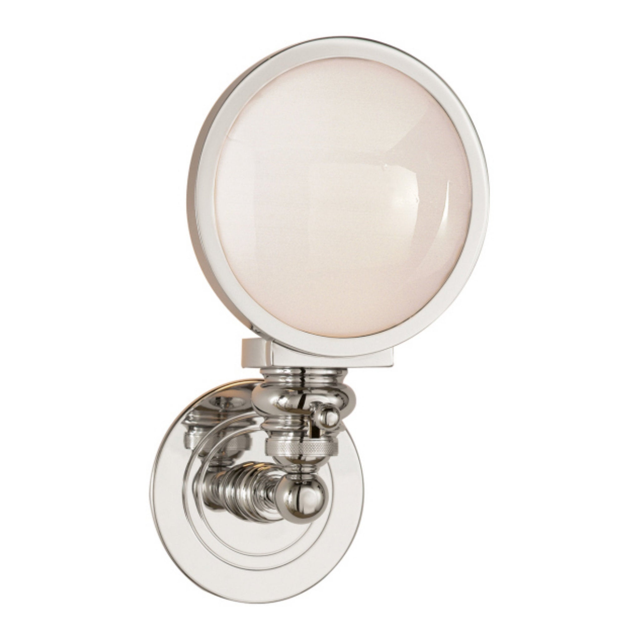 Chapman & Myers Boston Head Light Sconce in Polished Nickel with White Glass