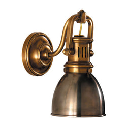 Chapman & Myers Yoke Suspended Sconce in Hand-Rubbed Antique Brass with Antique Nickel Shade