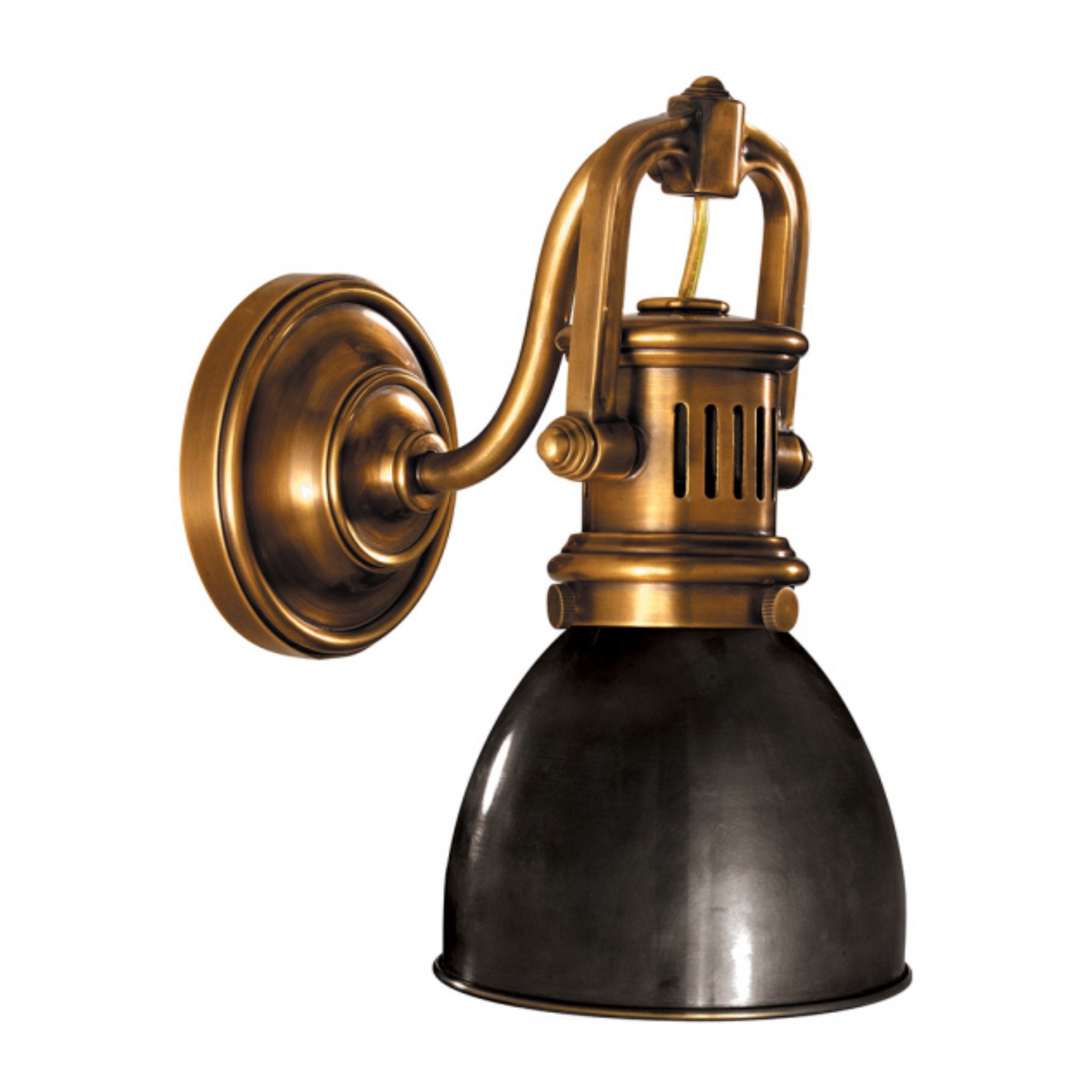 Chapman & Myers Yoke Suspended Sconce in Hand-Rubbed Antique Brass with Bronze Shade