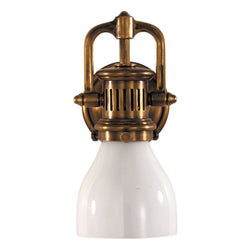 Chapman & Myers Yoke Suspended Sconce in Hand-Rubbed Antique Brass with White Glass