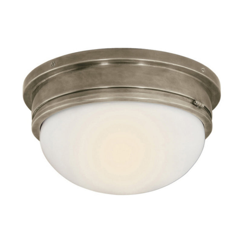 Chapman & Myers Marine Large Flush Mount in Antique Nickel with White Glass