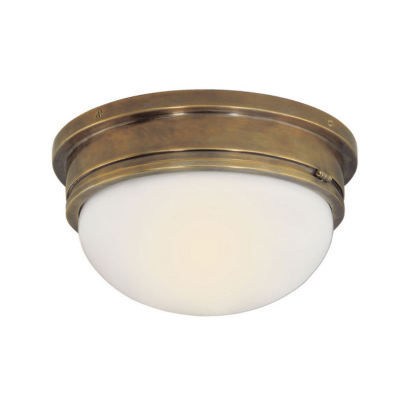 Chapman & Myers Marine Large Flush Mount in Hand-Rubbed Antique Brass with White Glass