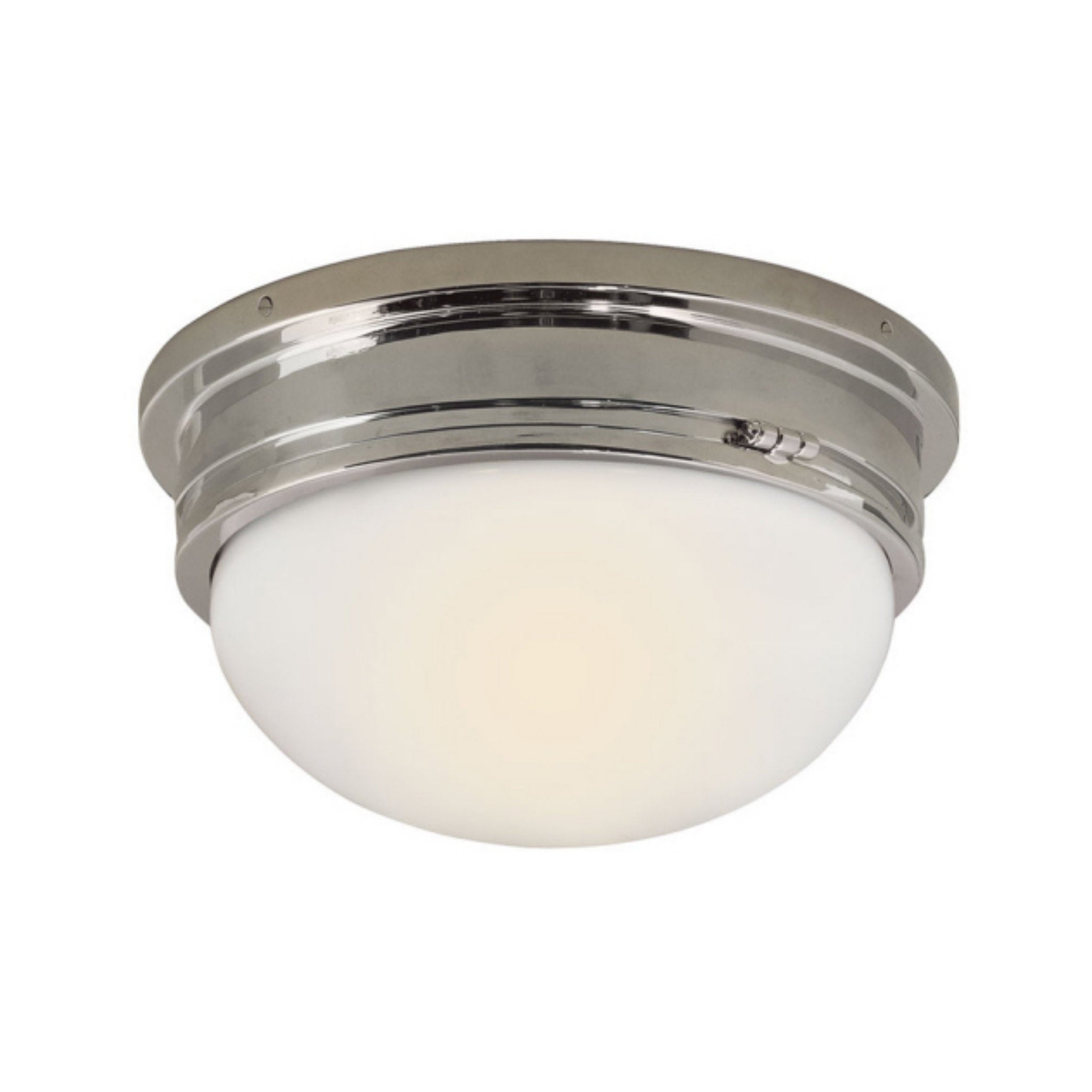 Chapman & Myers Marine Large Flush Mount in Polished Nickel with White Glass Ceiling Light W12.75" x H7"