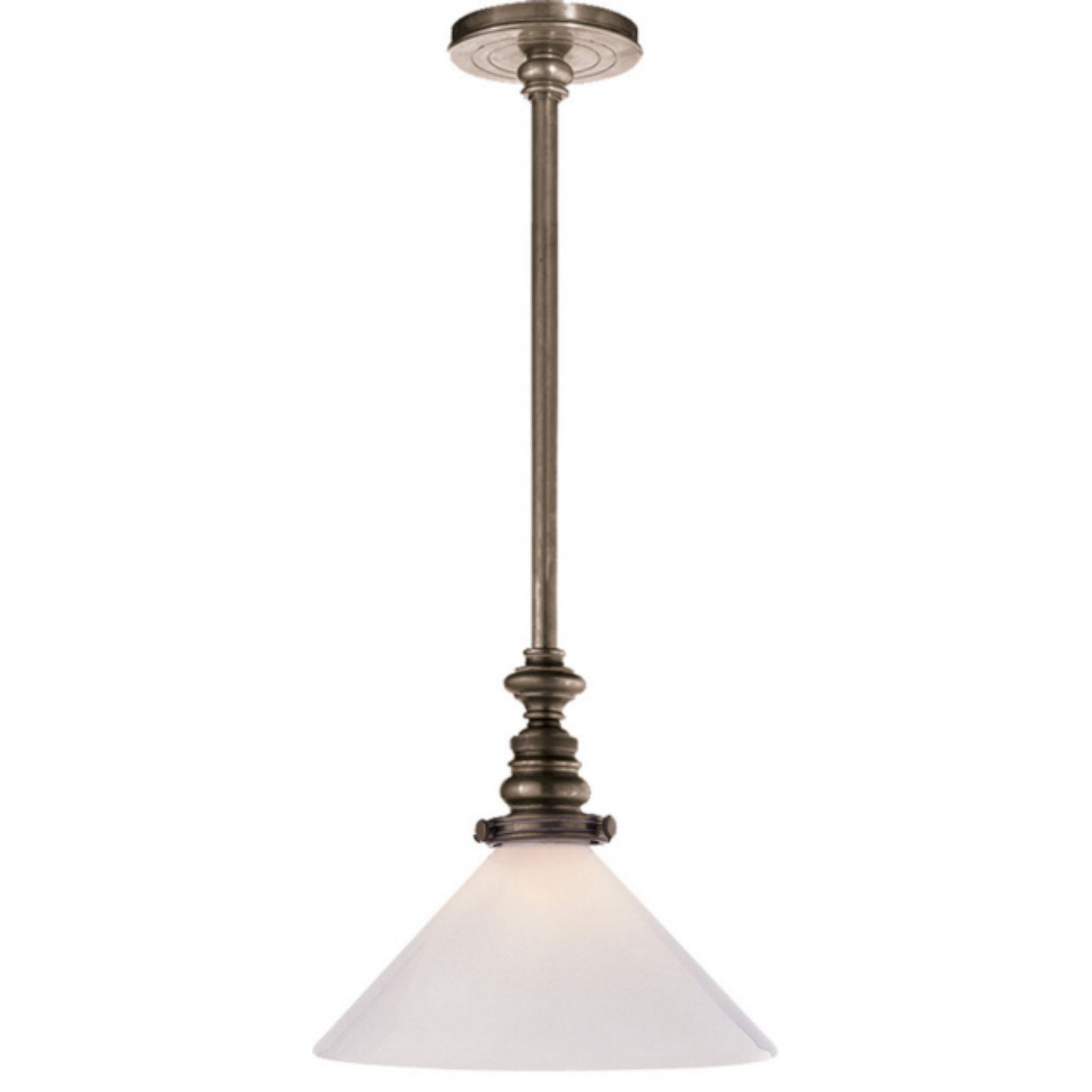Chapman & Myers Boston Pendant in Antique Nickel with White Glass Slant Shade