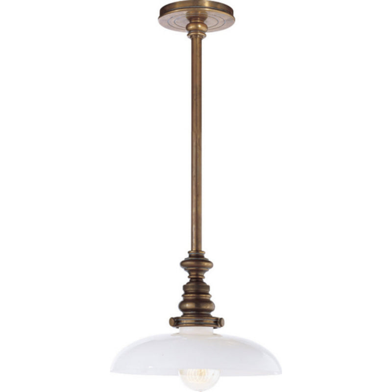 Chapman & Myers Boston Pendant in Hand-Rubbed Antique Brass with Small White Dish Glass