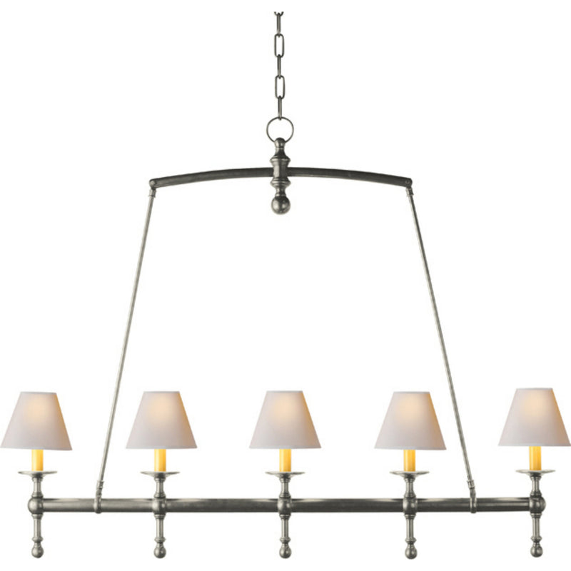 Chapman & Myers Classic Linear Chandelier in Antique Nickel with Natural Paper Shades