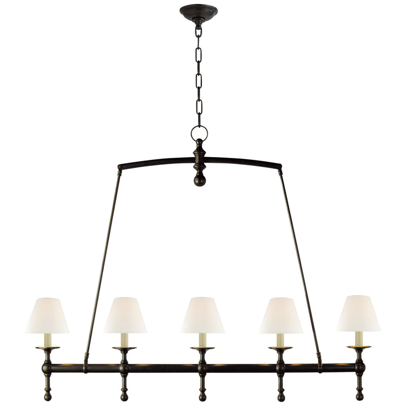 Chapman & Myers Classic Linear Chandelier in Bronze with Linen Shades