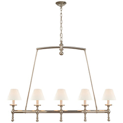 Chapman & Myers Classic Linear Chandelier in Polished Nickel with Linen Shades
