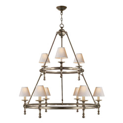 Chapman & Myers Classic Two-Tier Ring Chandelier in Antique Nickel with Natural Paper Shades
