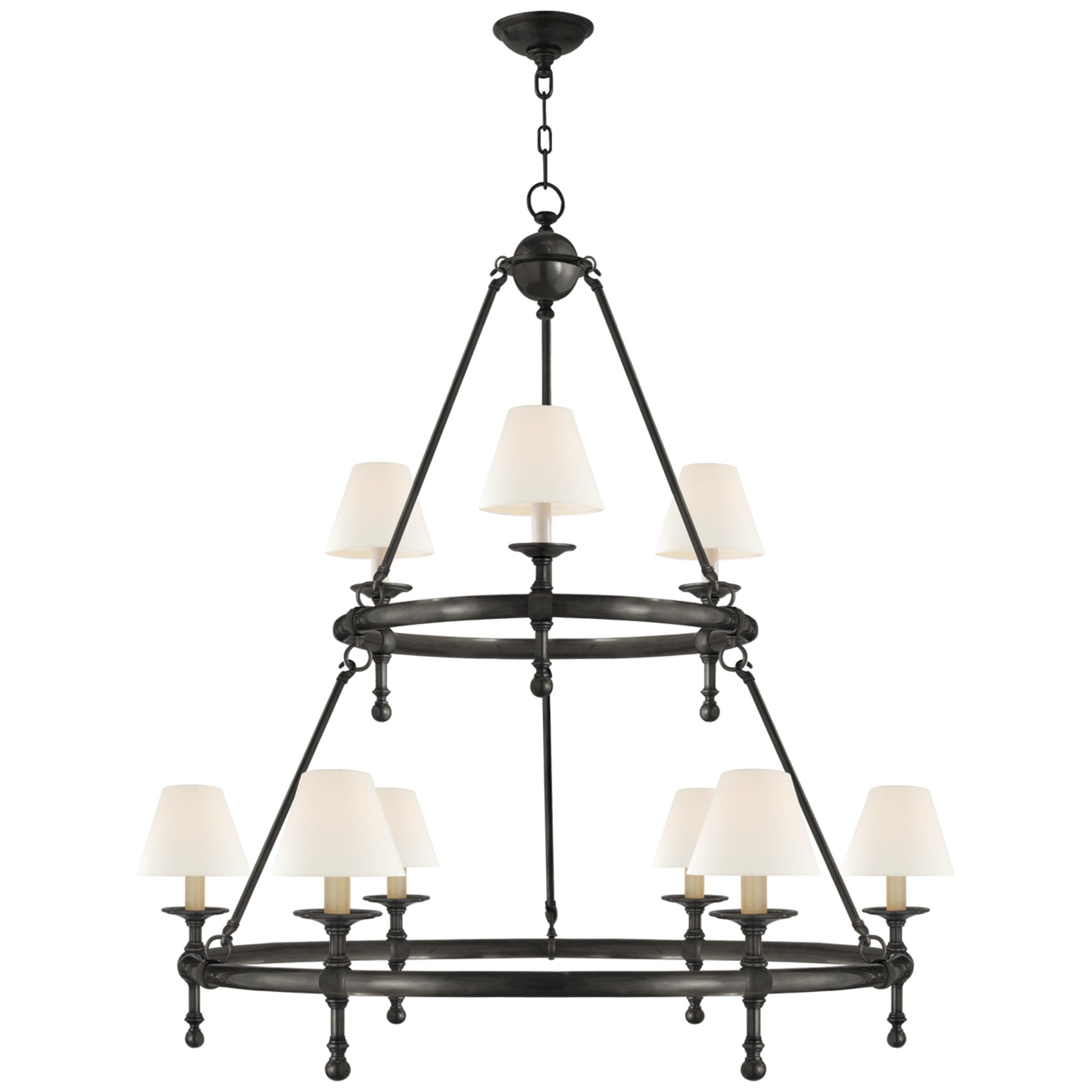 Chapman & Myers Classic Two-Tier Ring Chandelier in Bronze with Linen Shades