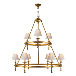 Chapman & Myers Classic Two-Tier Ring Chandelier in Hand-Rubbed Antique Brass with Natural Paper Shades