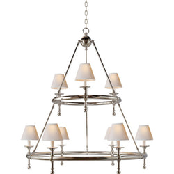 Chapman & Myers Classic Two-Tier Ring Chandelier in Polished Nickel with Natural Paper Shades