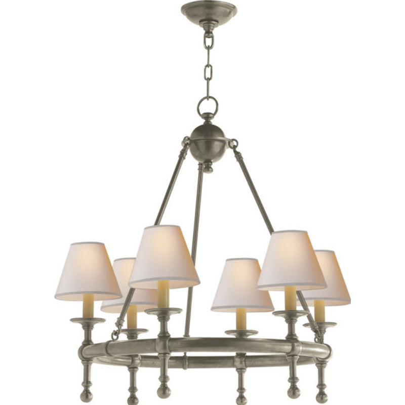 Chapman & Myers Classic Mini Ring Chandelier in Antique Nickel with Natural Paper Shades