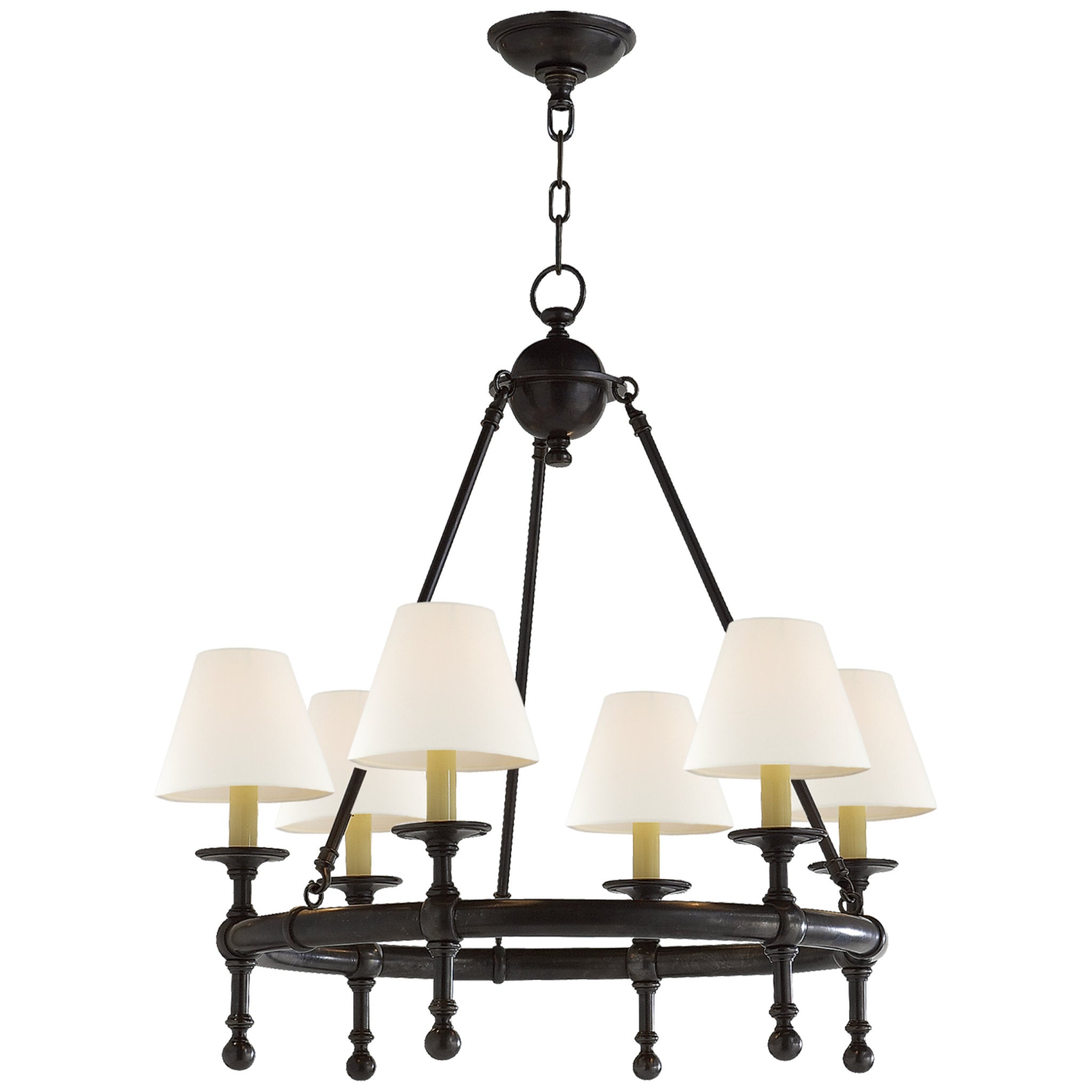 Chapman & Myers Classic Mini Ring Chandelier in Bronze with Linen Shades