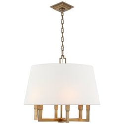 Chapman & Myers Square Tube Hanging Shade in Hand-Rubbed Antique Brass with Linen Shade