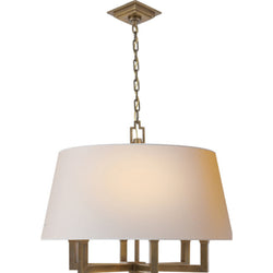 Chapman & Myers Square Tube Hanging Shade in Hand-Rubbed Antique Brass with Natural Paper Shade