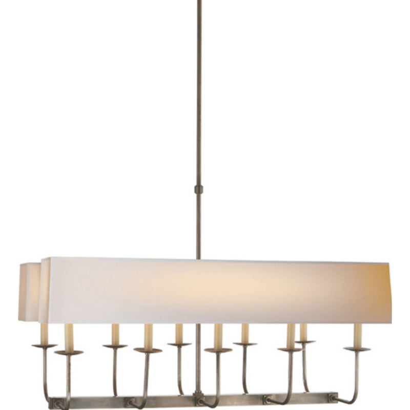 Chapman & Myers Linear Branched Chandelier in Antique Nickel with Natural Paper Rectangle Shade