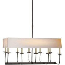 Chapman & Myers Linear Branched Chandelier in Bronze with Natural Paper Rectangle Shade