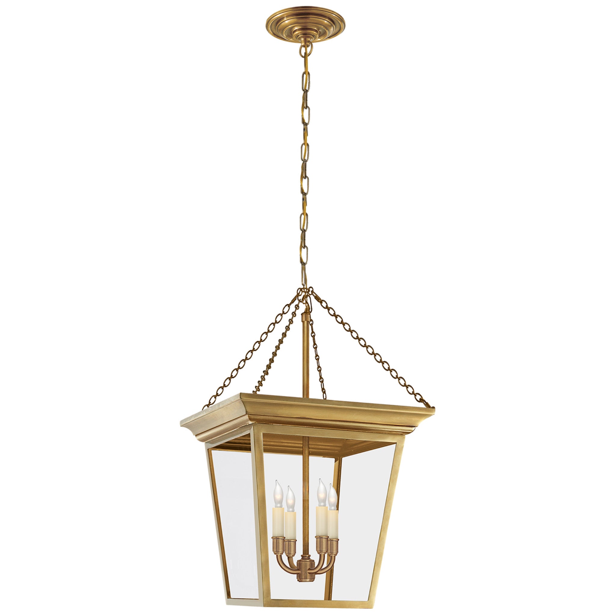 Chapman & Myers Cornice Small Lantern in Hand-Rubbed Antique Brass Ceiling Light W14.5" x H24"