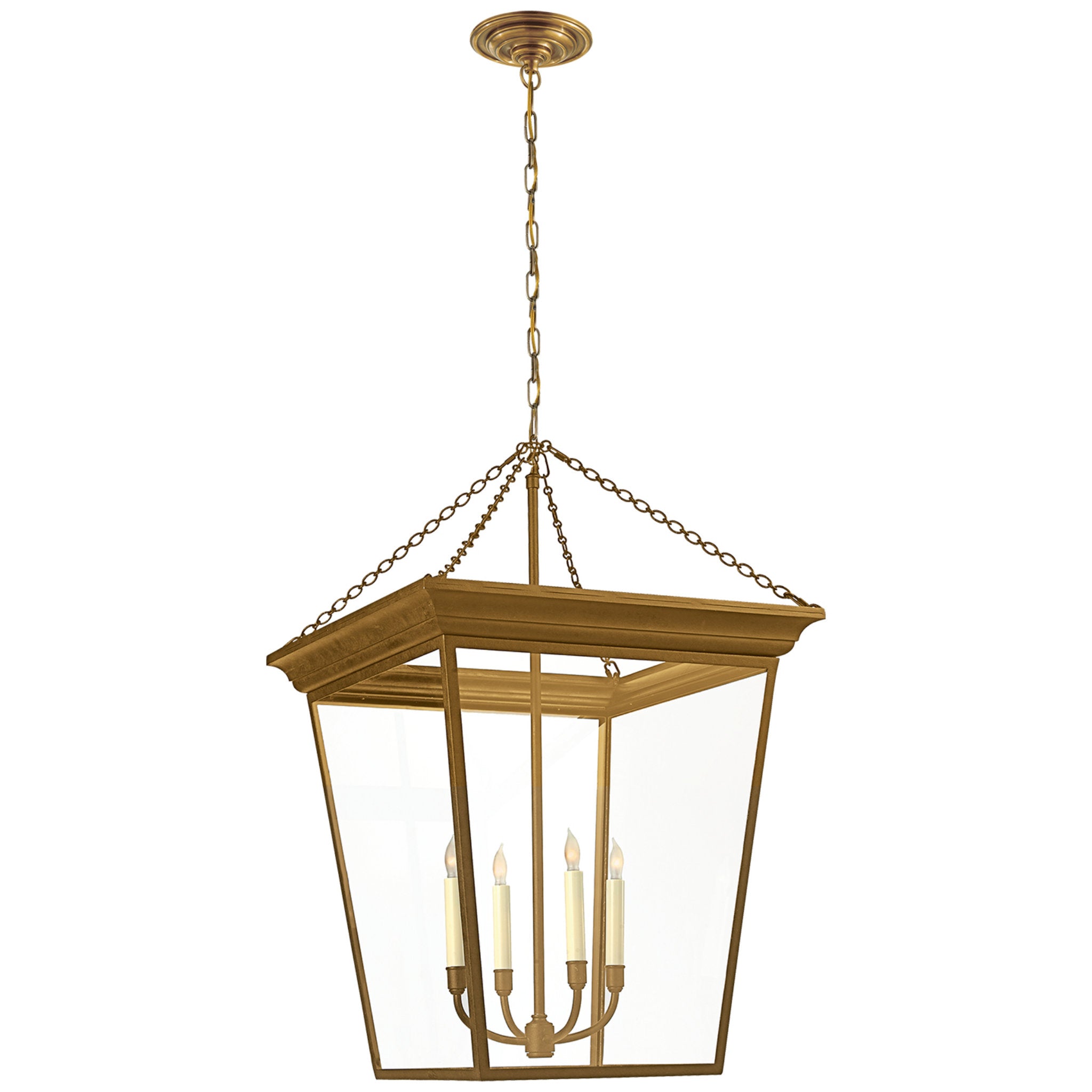 Chapman & Myers Cornice Large Lantern in Hand-Rubbed Antique Brass