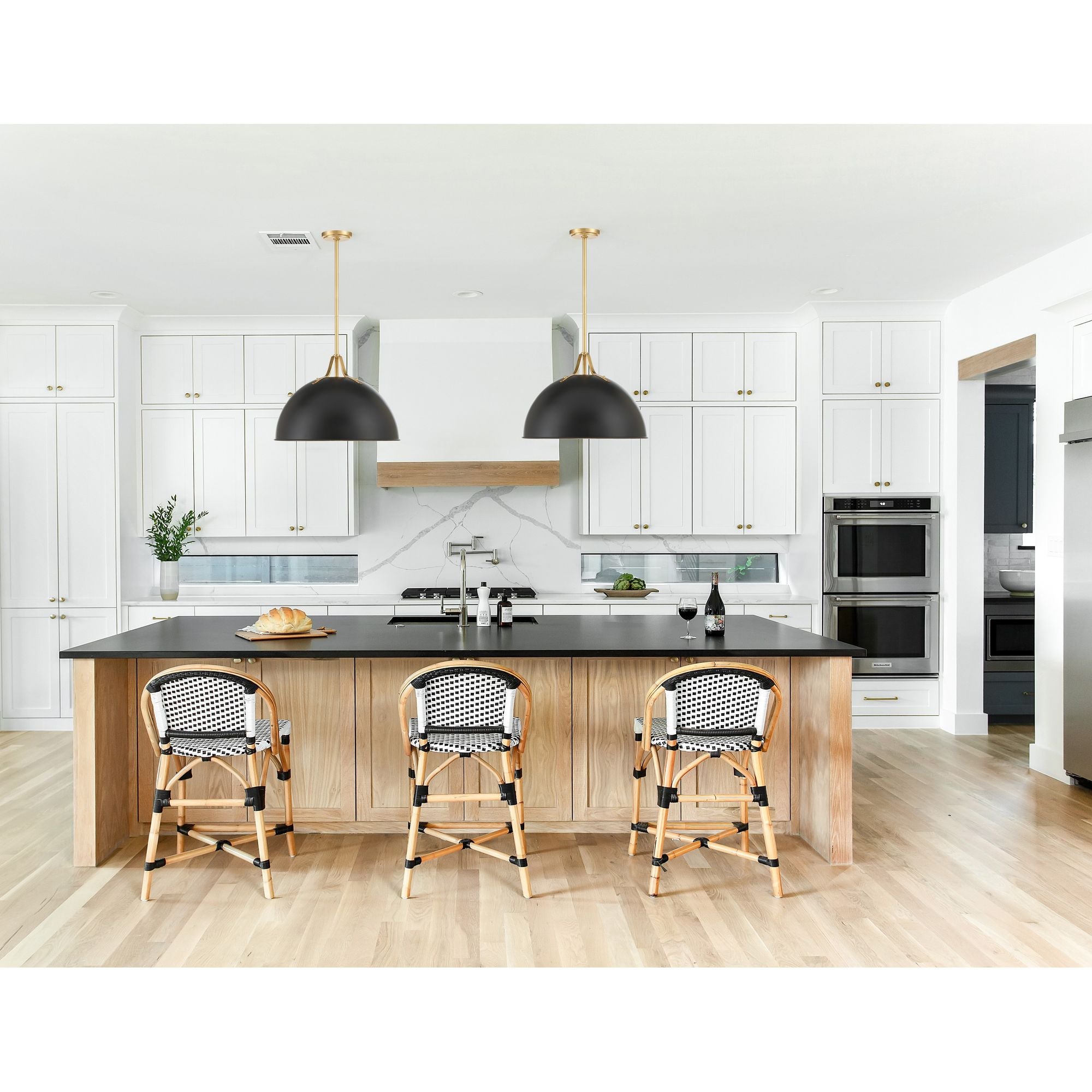 Soto 1 Light Matte Black + Antique Gold Pendant 20"W x 13.25"H x 20"D