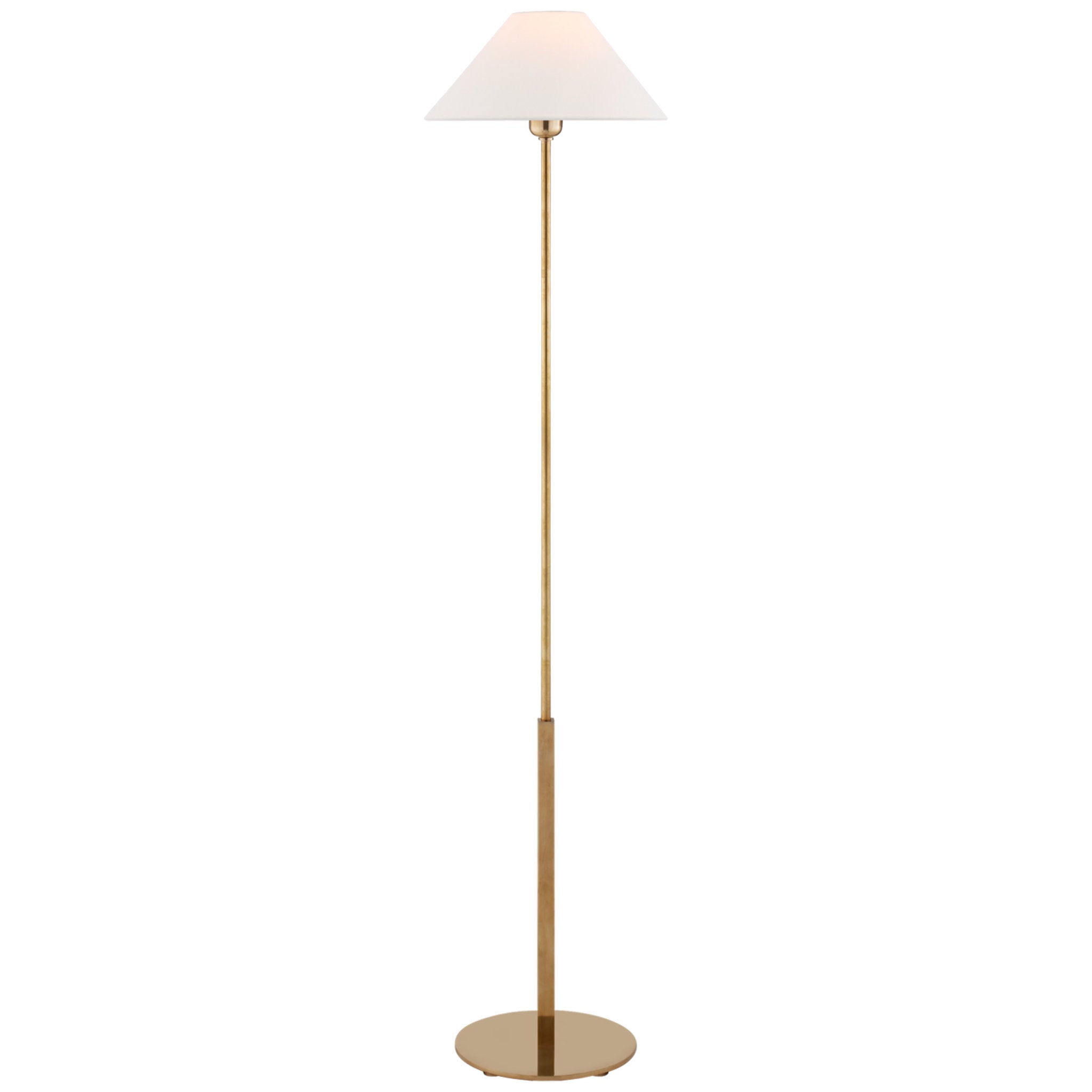 J. Randall Powers Hackney Floor Lamp in Hand-Rubbed Antique Brass with Linen Shade