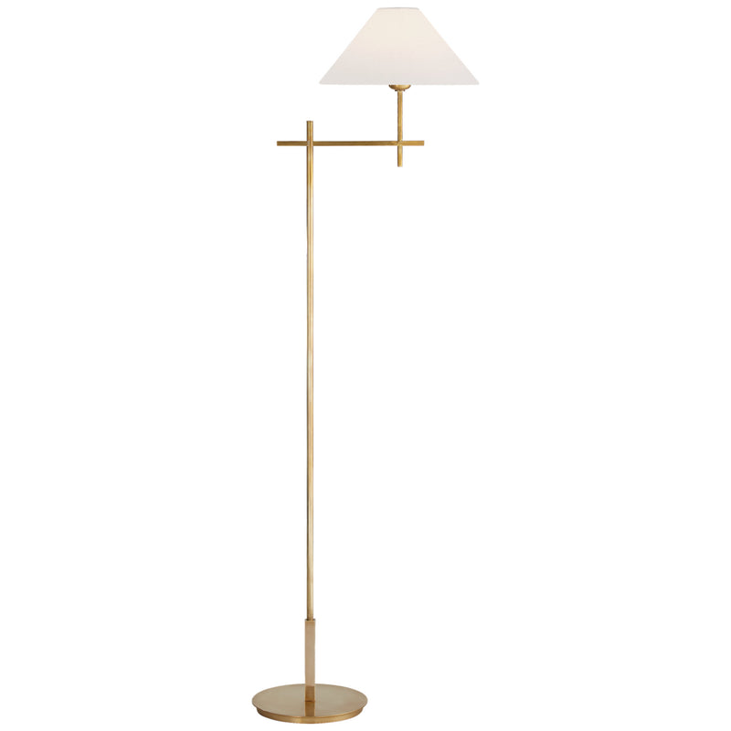 J. Randall Powers Hackney Bridge Arm Floor Lamp in Hand-Rubbed Antique Brass with Linen Shade