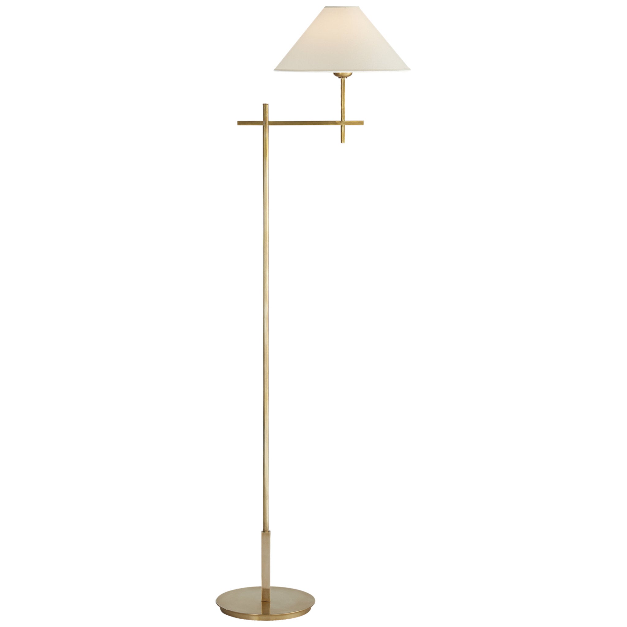 J. Randall Powers Hackney Bridge Arm Floor Lamp in Hand-Rubbed Antique Brass with Natural Paper Shade