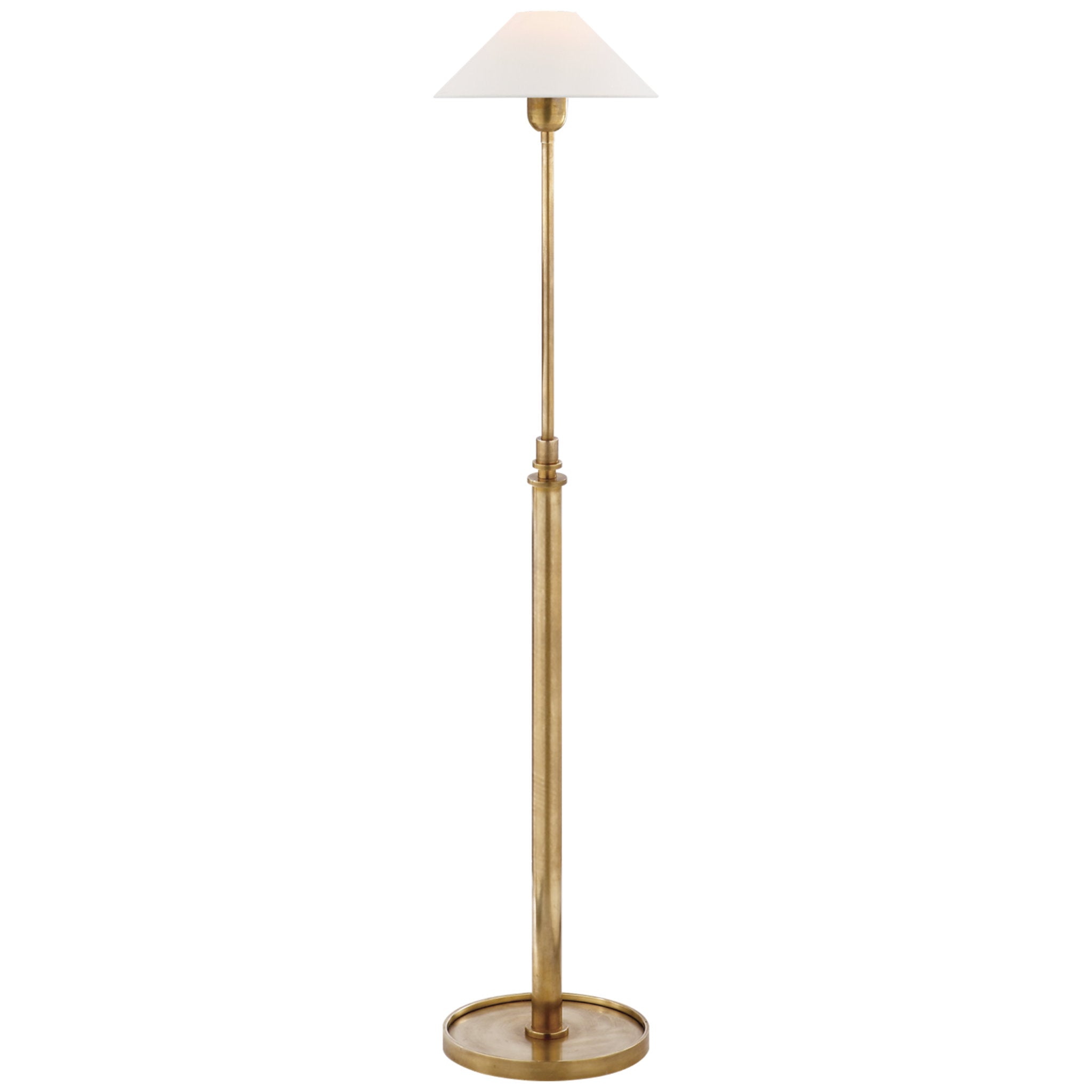 J. Randall Powers Hargett Floor Lamp in Hand-Rubbed Antique Brass with Linen Shade