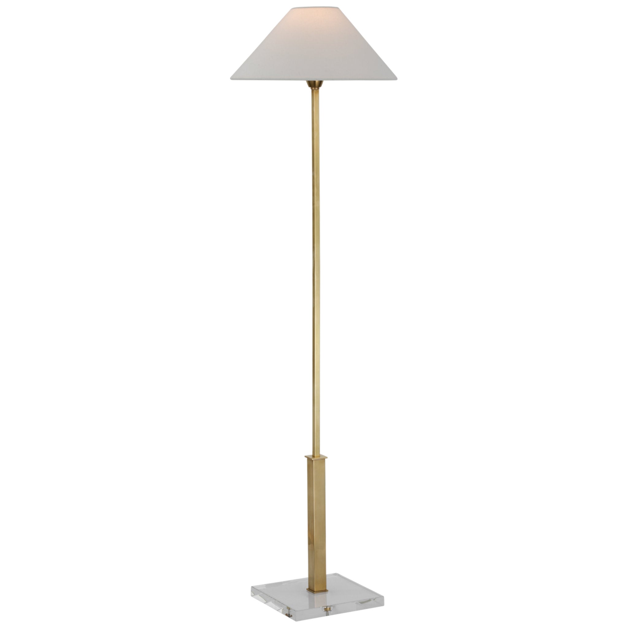 J. Randall Powers Asher Floor Lamp in Hand-Rubbed Antique Brass and Crystal with Linen Shade