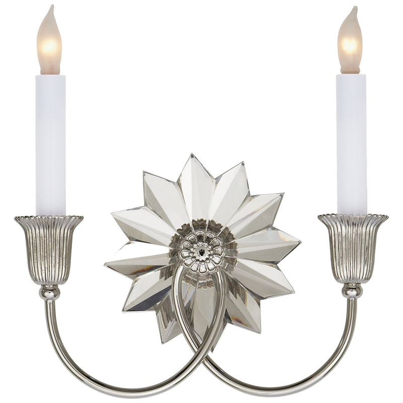 J. Randall Powers Huntingdon Double Sconce in Polished Nickel and Crystal