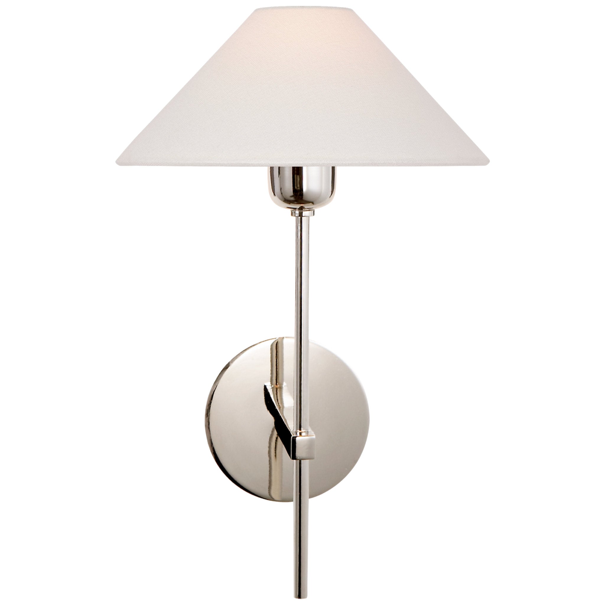J. Randall Powers Hackney Single Sconce in Polished Nickel with Linen Shade