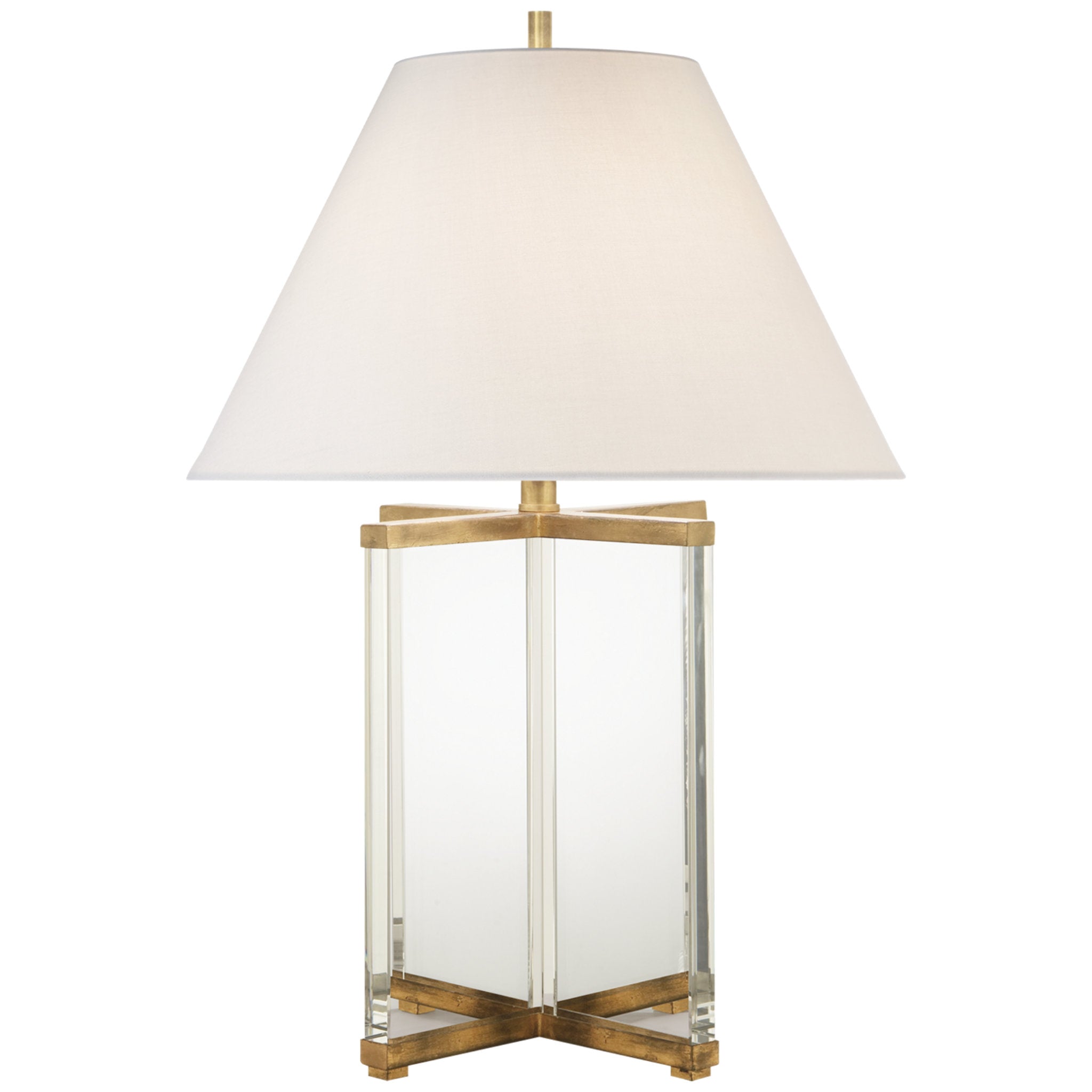 J. Randall Powers Cameron Table Lamp in Crystal and Gilded Iron with Linen Shade